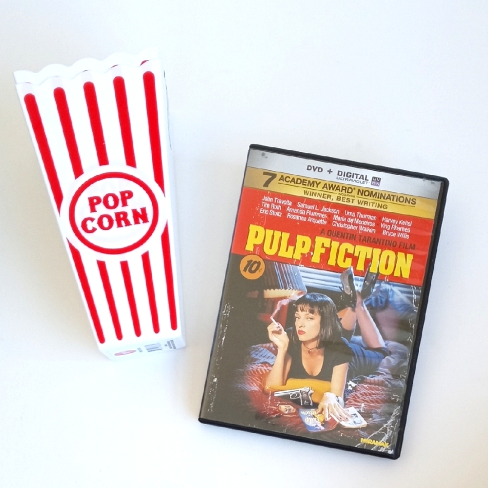 Pulp Fiction DVD Movie with 2 New Popcorn Containers Uma Thurman